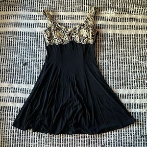 Peggy Size Medium Black & Gold Vintage Nylon style dress